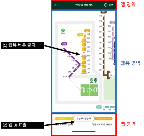 인사캠 건물지도 웹뷰와 앱 UI 상호작용